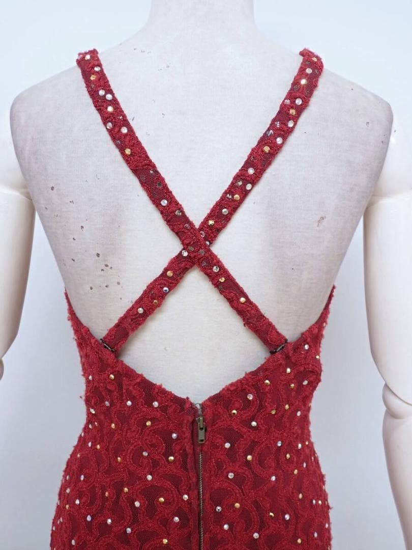 B1346【チャコット】えんじ/レース/スワロMIX/ラテンドレス☆社交ダンス