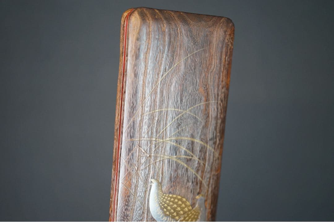 荘司芳真 造 鶉 金銀 蒔絵 硯箱 共箱 / 漆美術 書道具 文化財功労者