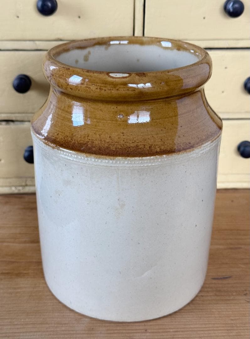 イギリス　アンティーク　陶器　ストーンウェア　ジャー　ボトル　キッチンツール入れ
