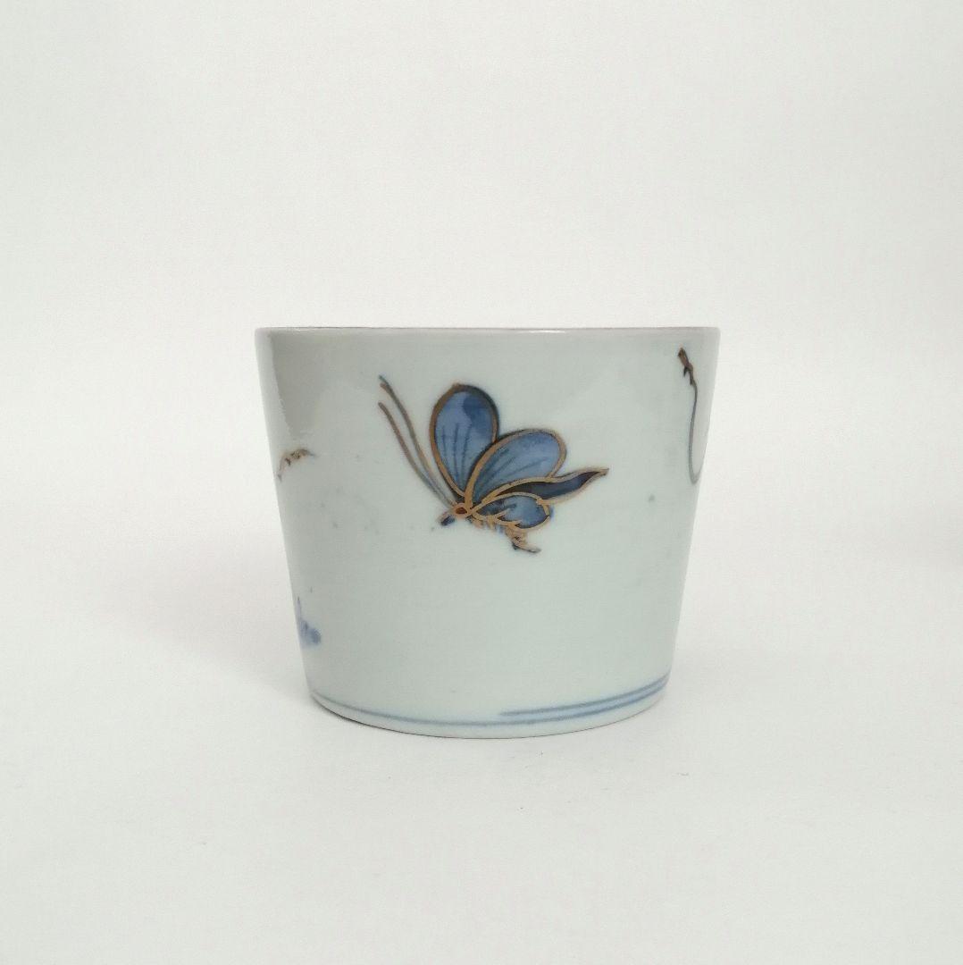 りりィ　古伊万里　山葡萄と蝶図蕎麦猪口１客　芙蓉手小向付２客