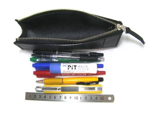 栃木レザー 本革 ペンケース 筆箱 大容量 定規入る 黒 日本製