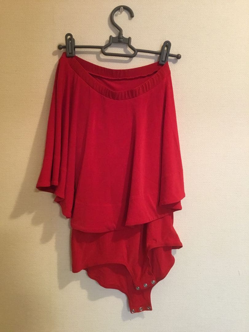 FD ワンショルダー赤いフリル付きレオタード　社交ダンス　7号