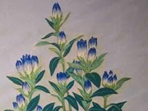 【真作】絵画　日本画6号　竜胆（リンドウ）図　清らかな群青の植物画　W108