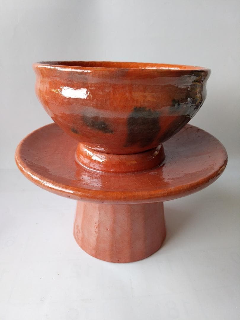 赤楽 天目茶碗 貴人台添エ 川崎和楽 作 赤楽茶碗 共箱 茶道具 抹茶碗 新品