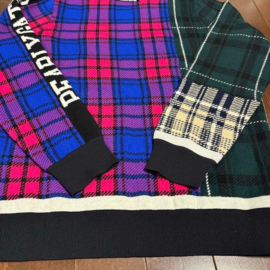 パーリーゲイツ　モノトーン　マルチチェック柄 セーターサイズ5