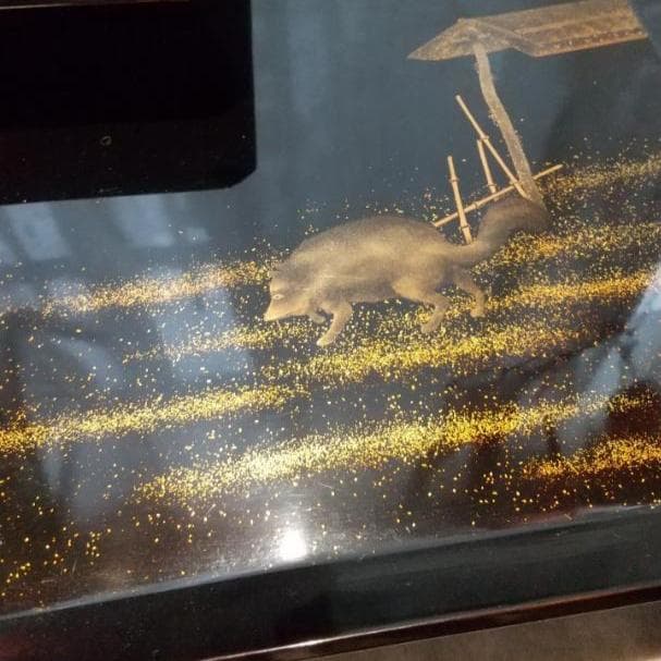 金蒔絵　角盆　研出蒔絵　狸図　3枚