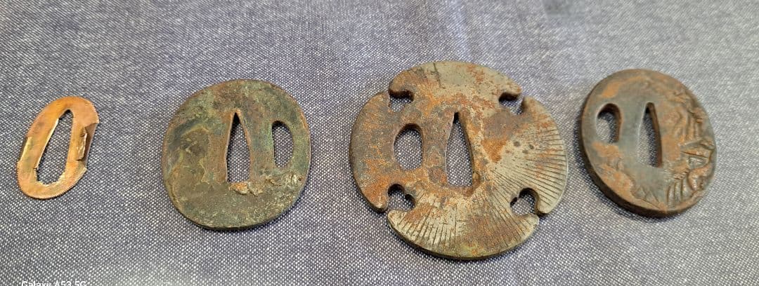 時代 刀装具 鍔 日本刀 つば 金張 象嵌 まとめ 4点 骨董 古美術 鉄鍔