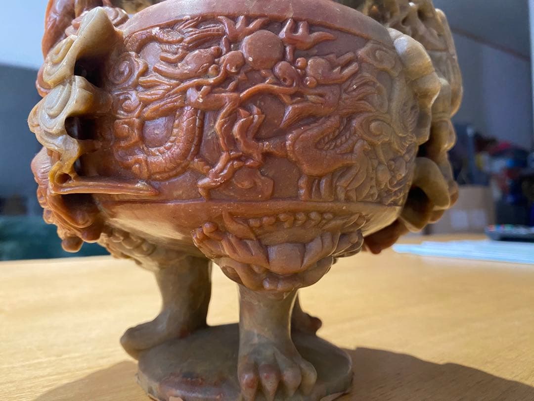 骨董品　香炉　お香　石彫　龍