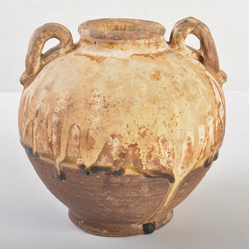 中国　飴釉　釉垂　双耳壷　中国河北省出土品　時代箱付　D　R7474