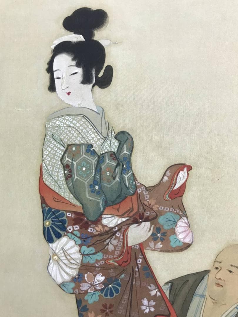 【真作】玉泉/左甚五郎美人像図/美人図/美人画/掛軸/名家伝来/AD-70