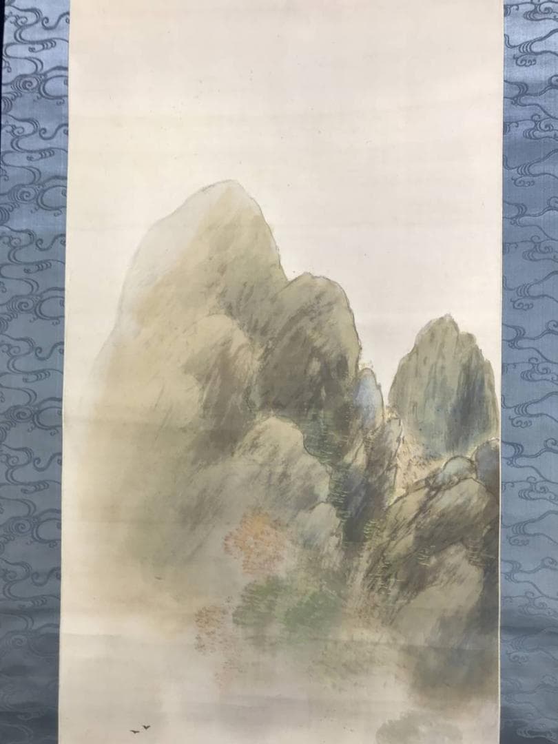 真作/公邨/秋景山村図/山水図/山家秋色/掛軸/名家伝来/AD-851