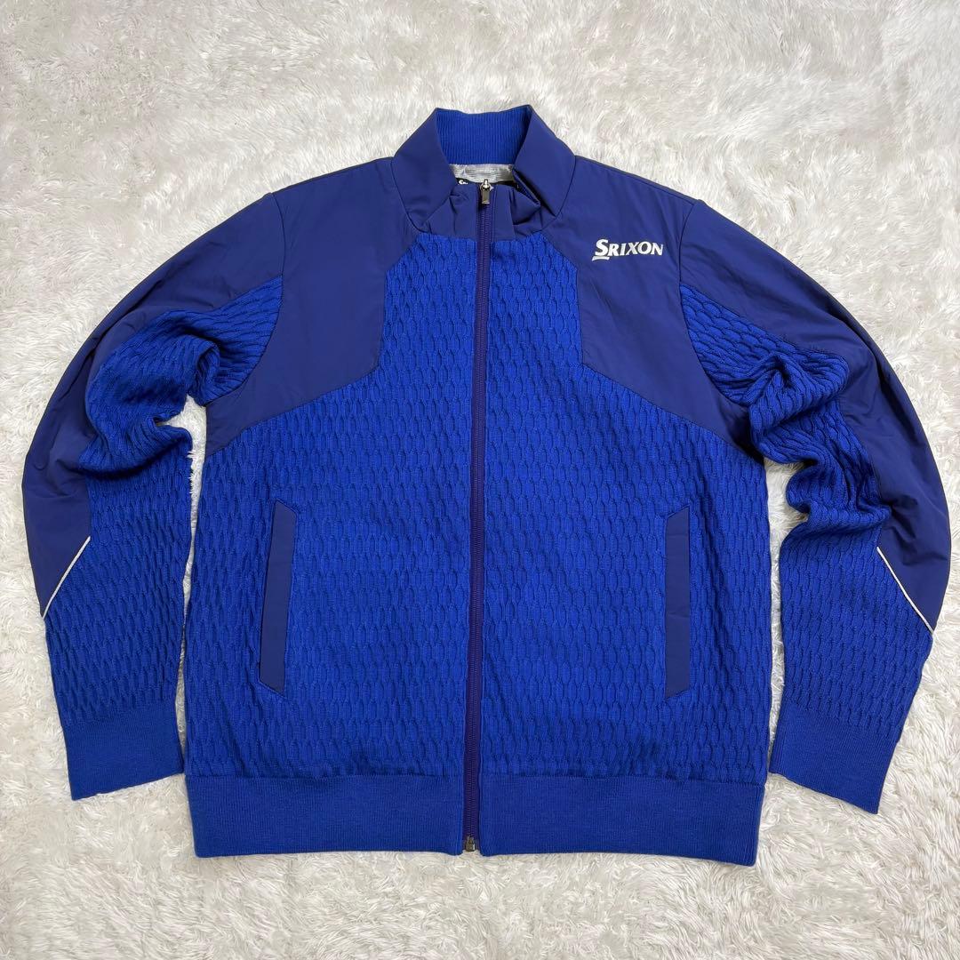 希少 SRIXON デサント ゴルフウェア ブルゾン ニット 素材切替 ブルー