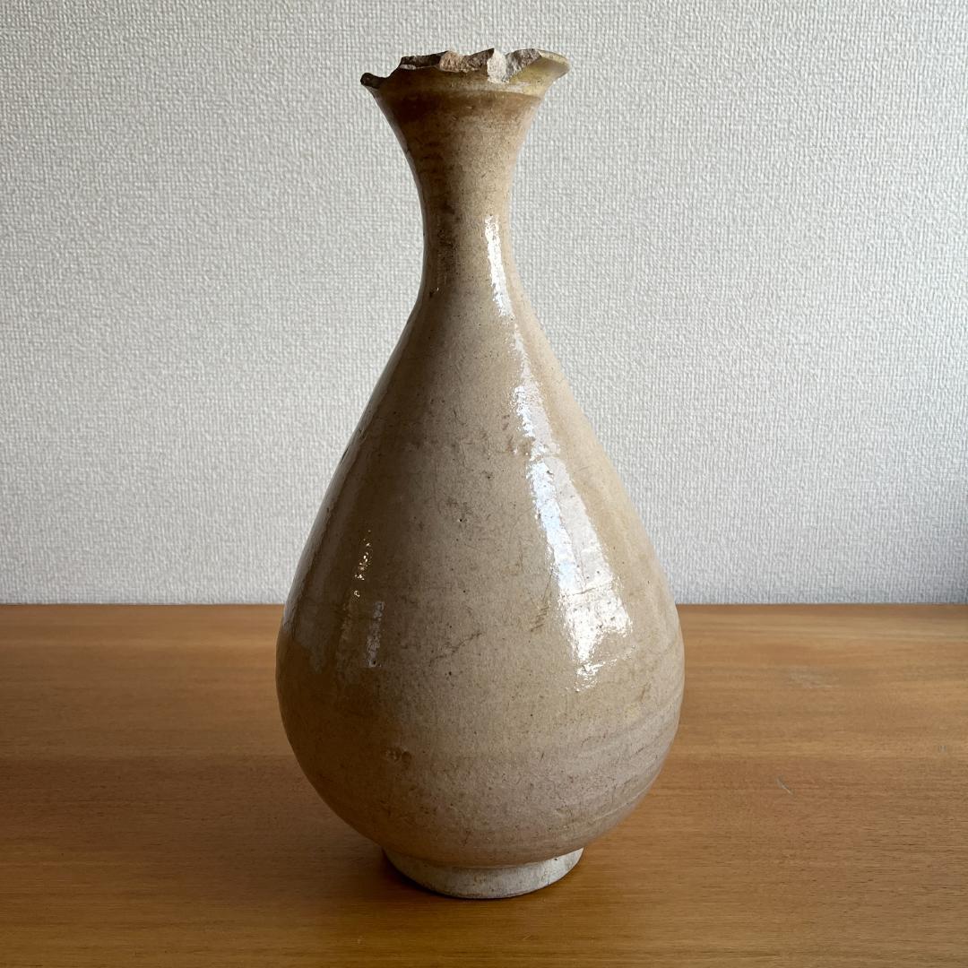 李朝 粉引 大徳利 朝鮮古陶磁 高35.8cm 口縁欠けあり