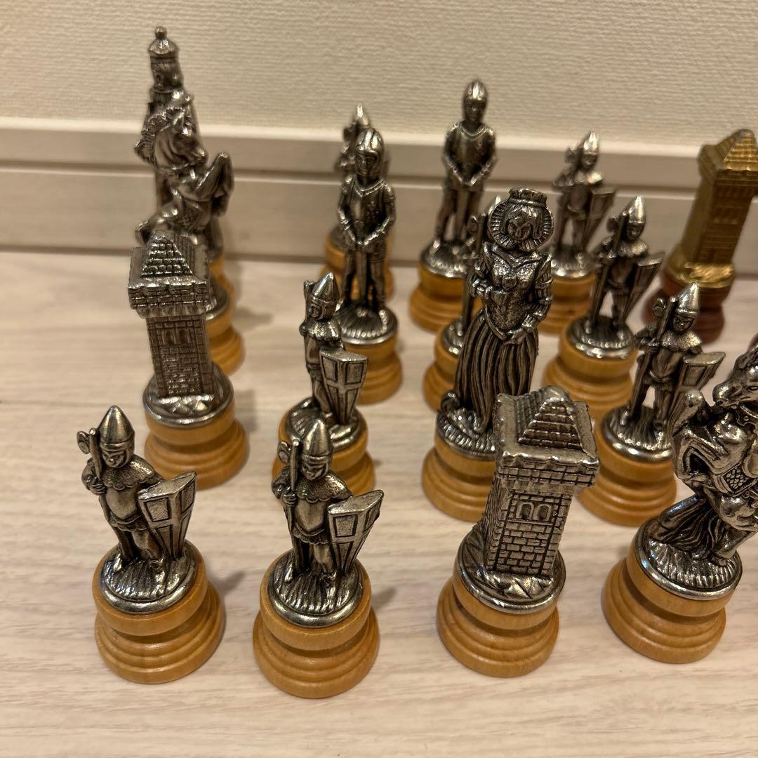 アンティークイタリア製チェス駒32個セットインテリア小物ミニチュア女神馬キング