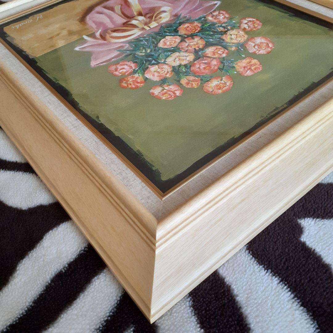 油絵　額入り　F8「母の日のカーネーション」