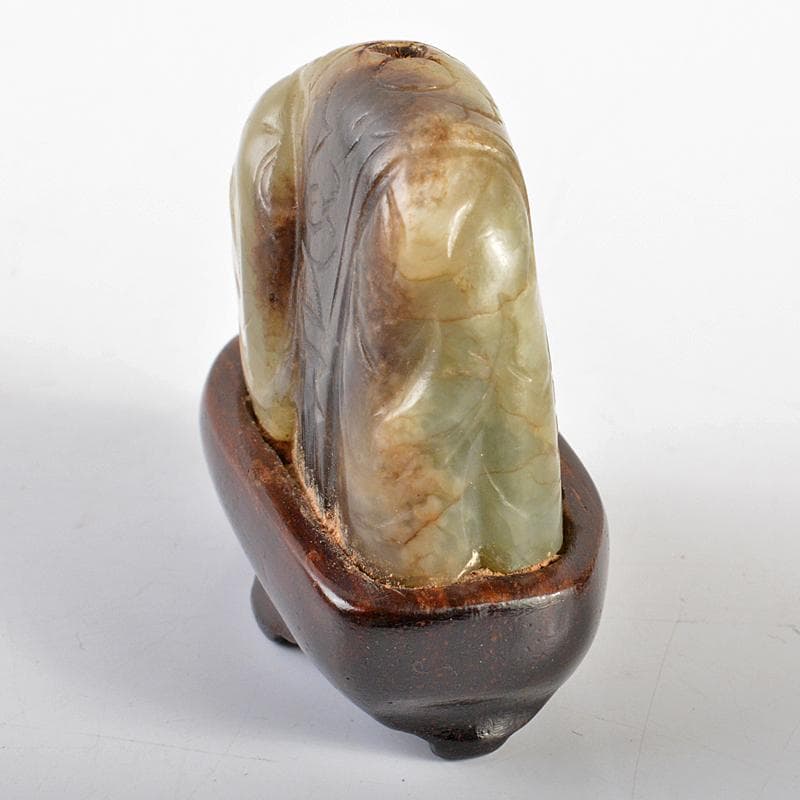 中国　玉石彫刻　象刻　置物　唐木台付　M　R7080