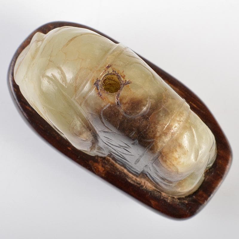 中国　玉石彫刻　象刻　置物　唐木台付　M　R7080