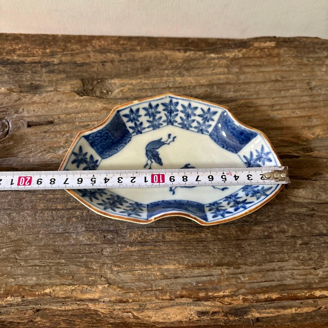 アンティーク変形小皿5点　明治　大正　印判染付古道具　検:白洲正子　李朝