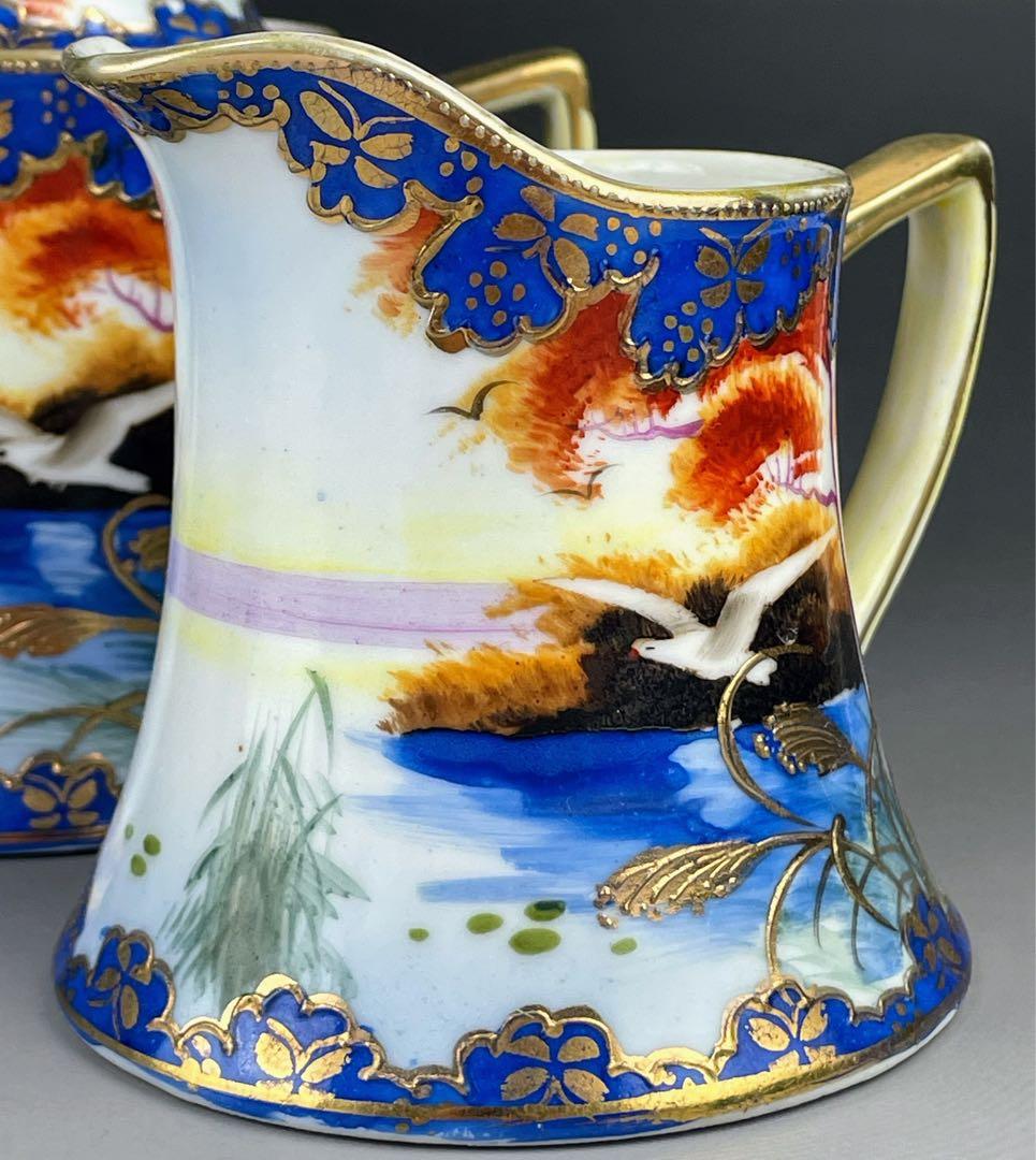 オールドニッポン カモメ 風景図 シュガーボウル クリーマー アールヌーボー