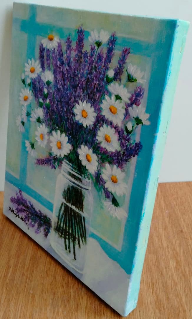 新作・油絵　窓辺のラベンダー　F3