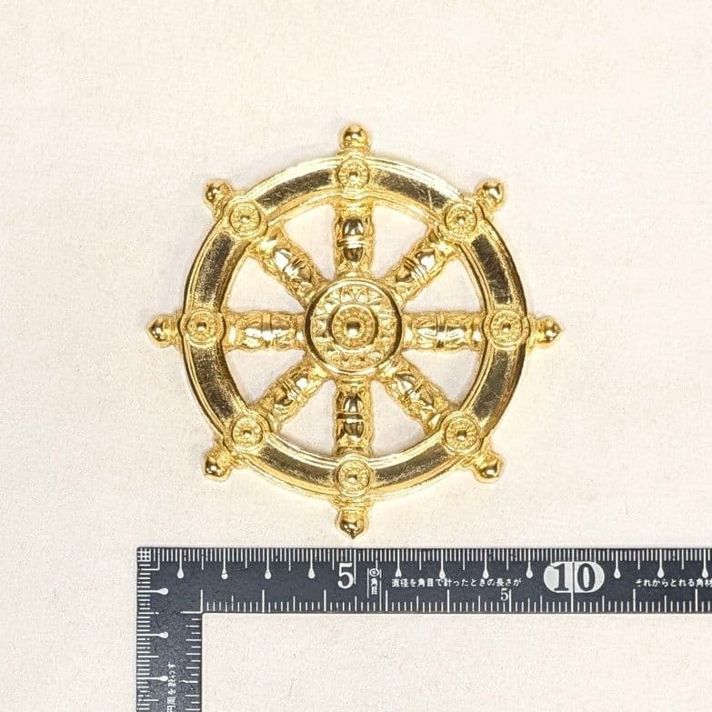 【フォロー割・新品】 輪宝　木製　約9.9cm　3寸　金箔　宗派紋　定紋　法輪