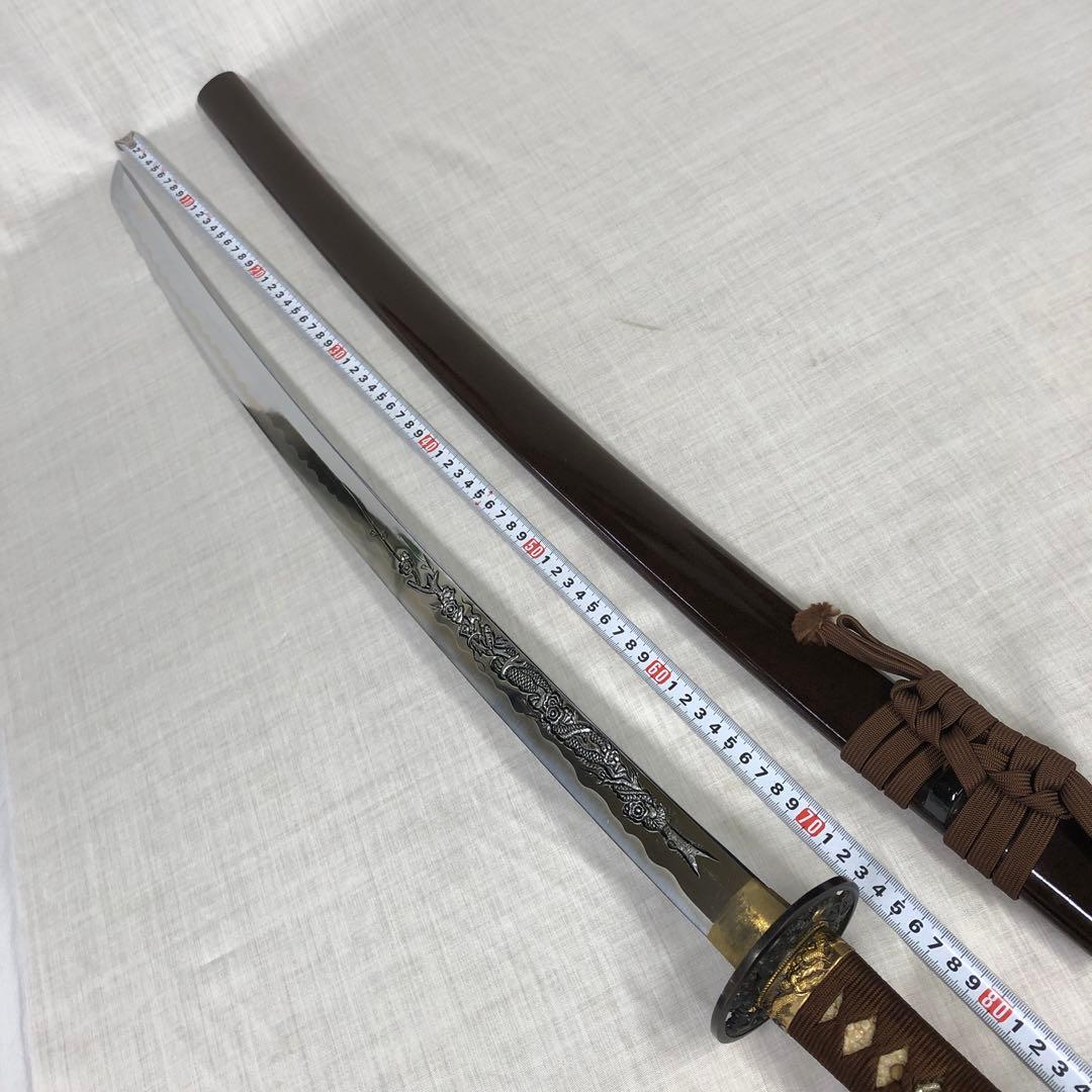 模造刀、美品　龍に梵字 茶色の柄 90cm