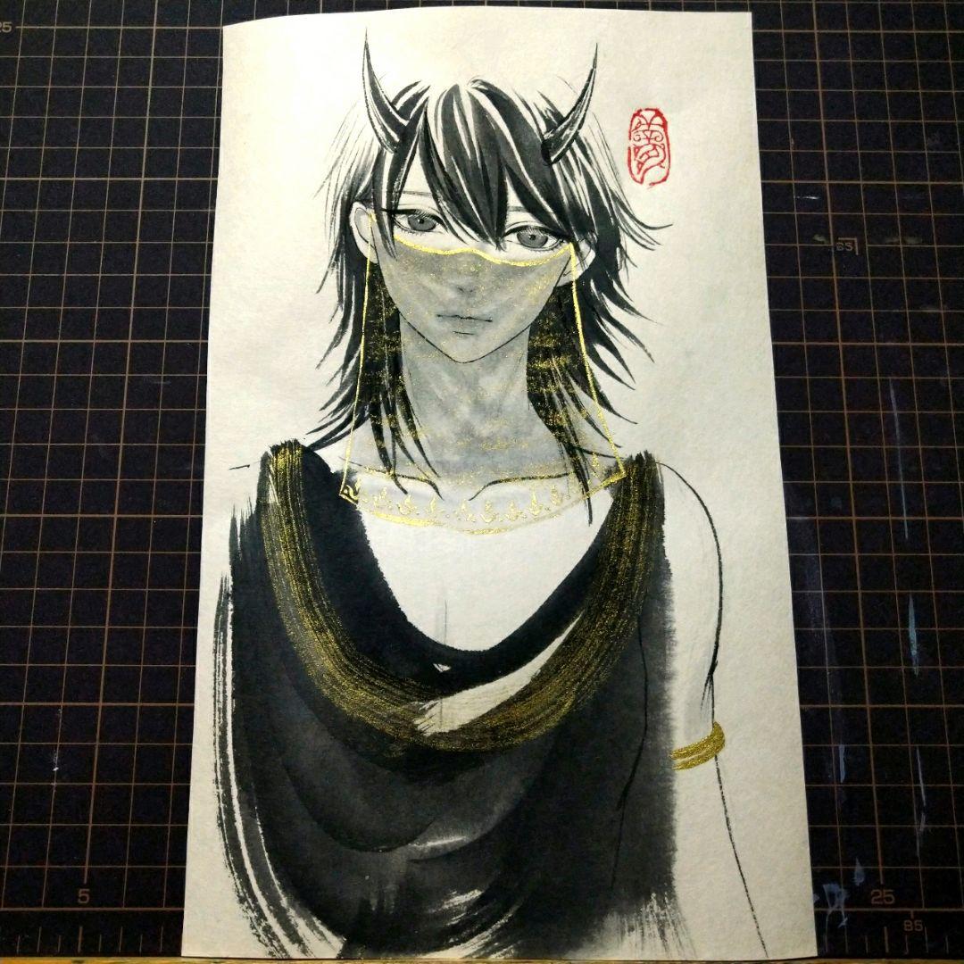 専用　肉筆原画［鬼の踊り子］水墨画 墨絵 手描きイラスト　日本画