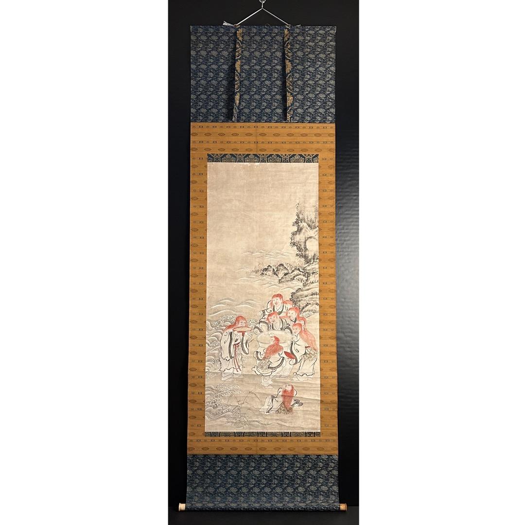 小栗宗丹 猩々酒汲之図 室町時代 幕府御用絵師 日本画 模写 Q-454