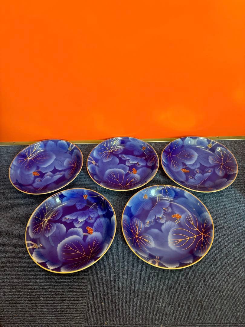 2023 深川製磁　葡萄瑠璃　皿　5客　金彩　未使用