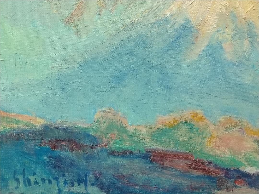 絵画「暁明」中伊豆 富士山 油絵 油彩画 真作 F4 風景画 アート