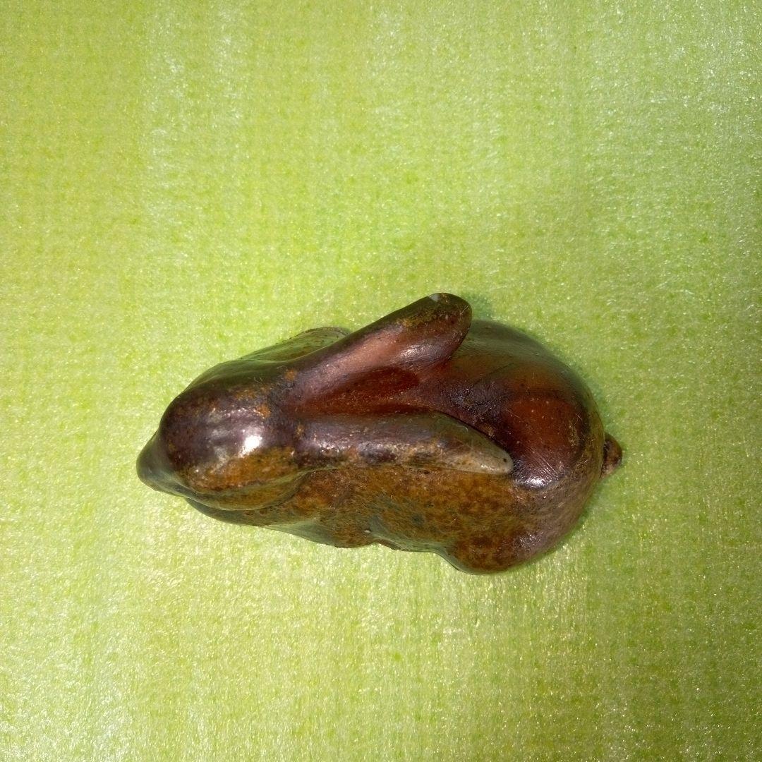 ウサギ型香合　アンティーク　レトロ　茶色　うさぎ　ラビット　リアル　陶器製？