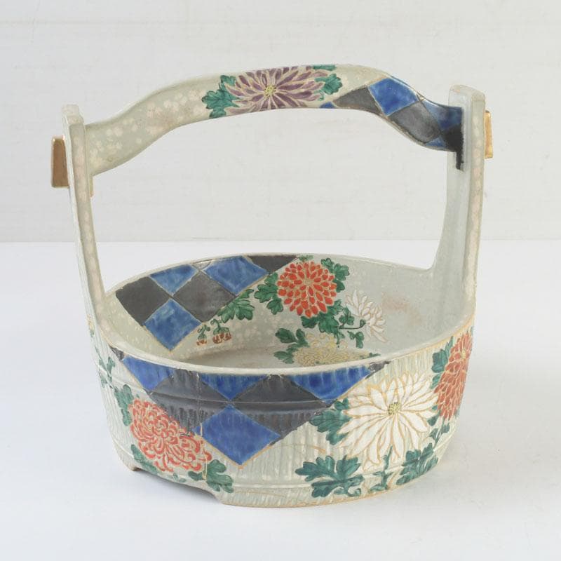 茶道具　陶斉作　色絵　花草文　手桶鉢　N　9817