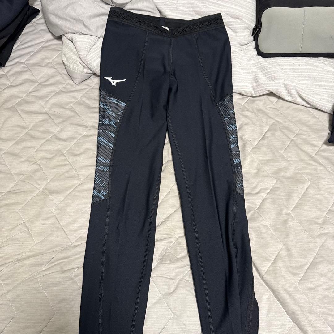 Mizuno ブラックタイツ サイド青模様