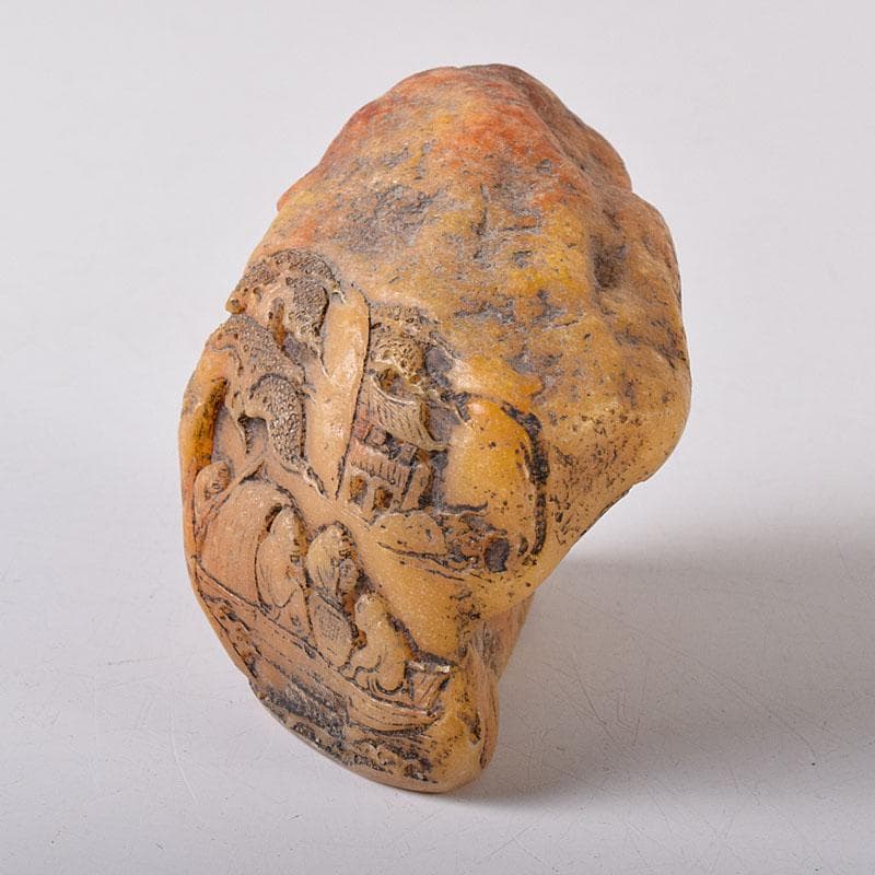 中国　篆刻　玉石田黄石彫刻　山水人物刻　印材　置物　V　R8469