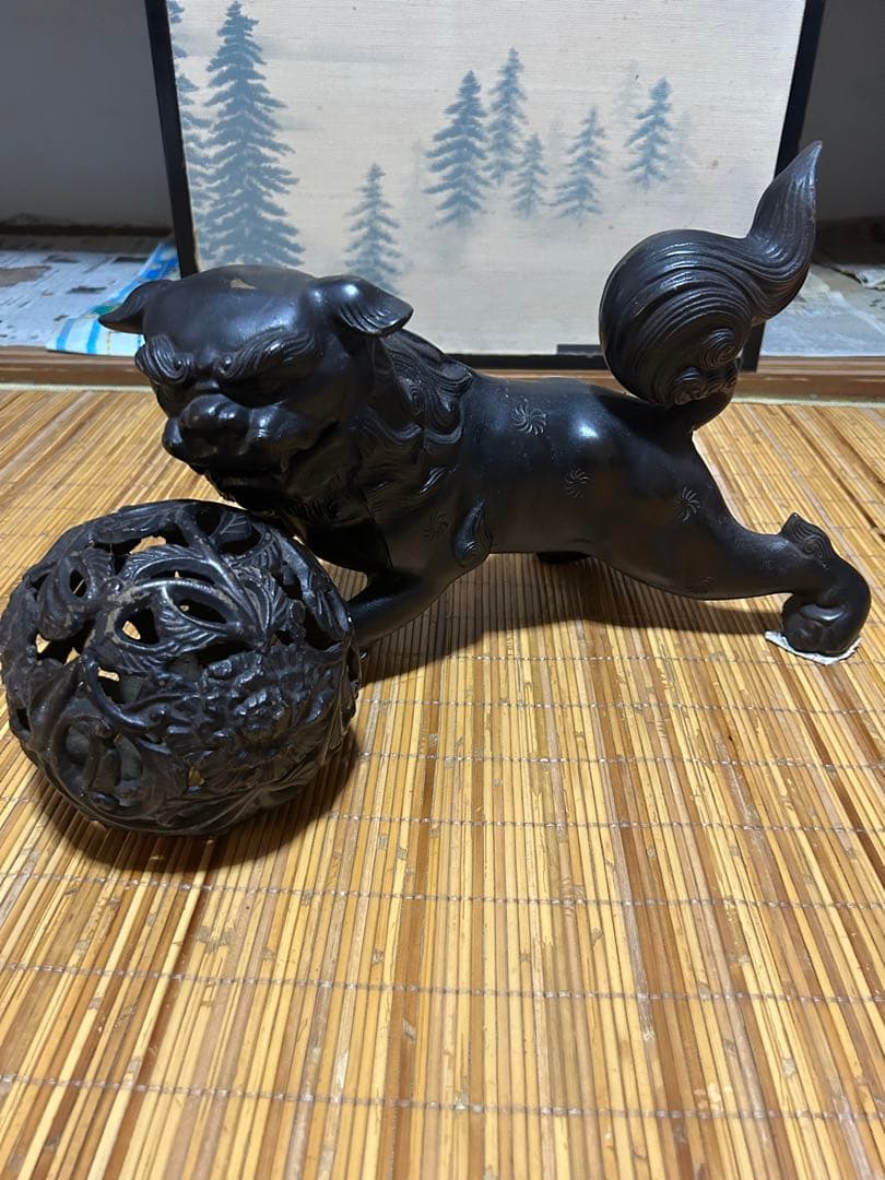 ブロンズ製獅子の彫刻 アンティーク 工芸品 漆芸 美術品 アート レトロ 昭和