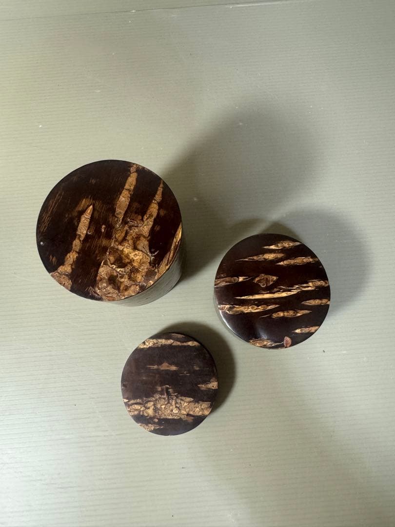 2354 桜皮細工　樺細工　蓋型小物入れ3客　茶入1客