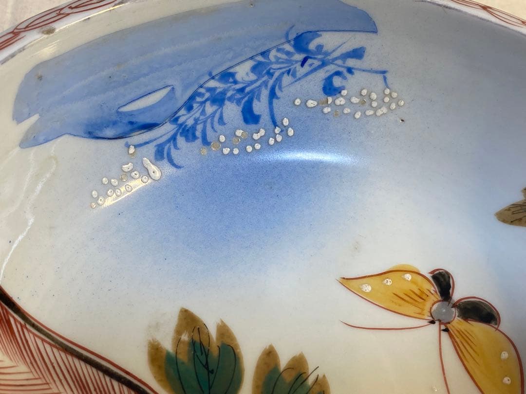 伊万里　古伊万里　鉢　三つ鉢　入れ子　色絵　蝶の図　花の図