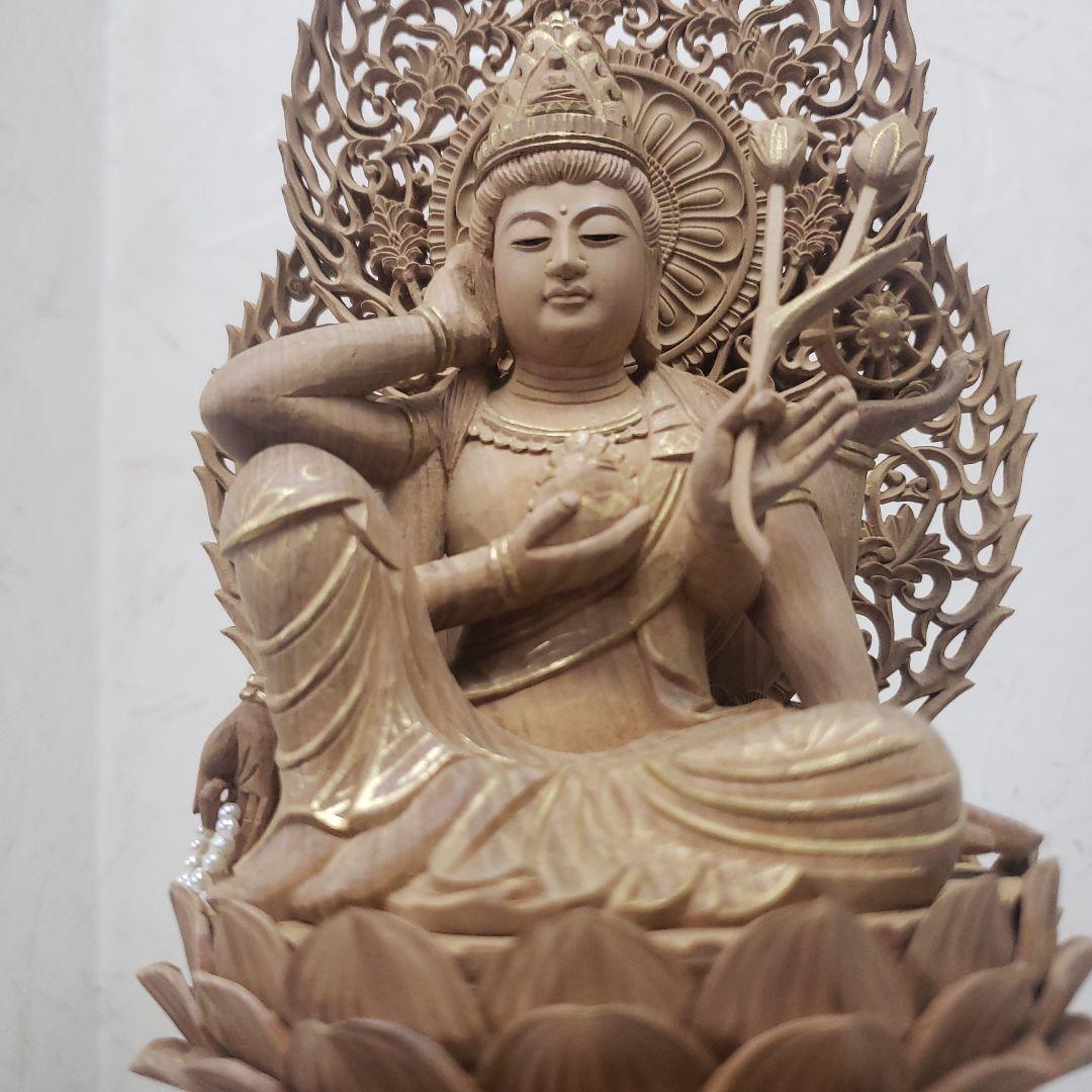 Ｂフライデー蔵出し特価仏像香木 特上彫り如意輪観音菩薩像3寸眼入り 二重唐草光背
