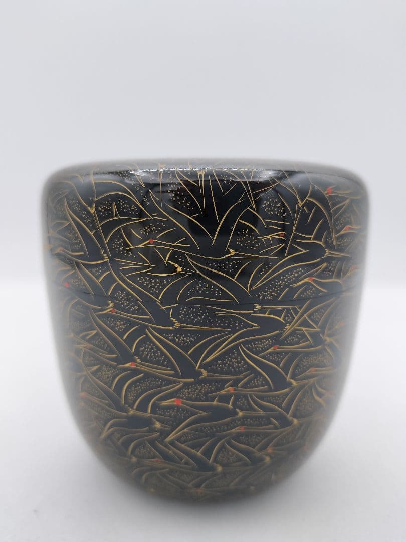 c452 大棗 沈金千羽鶴之図 前志芸男 木箱 茶道具 古物