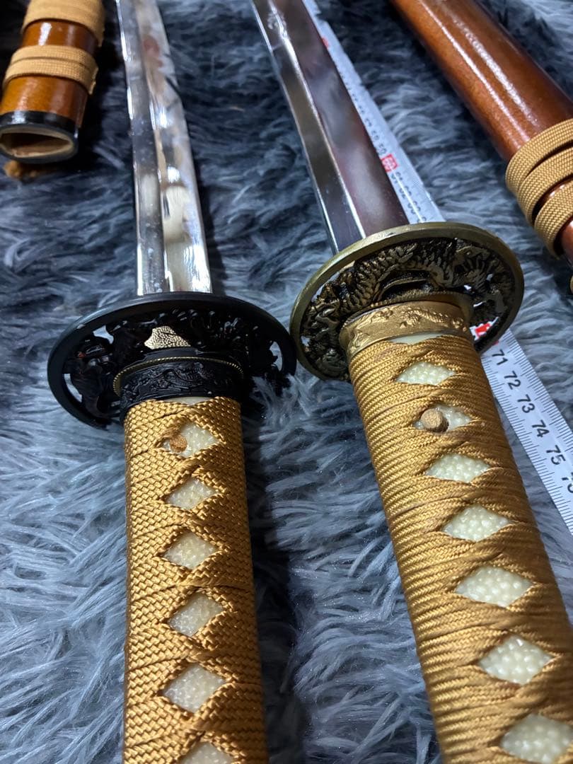 G0）模造刀 打刀と脇差2点セット 金茶漆鞘 模造刀 黒金鍔