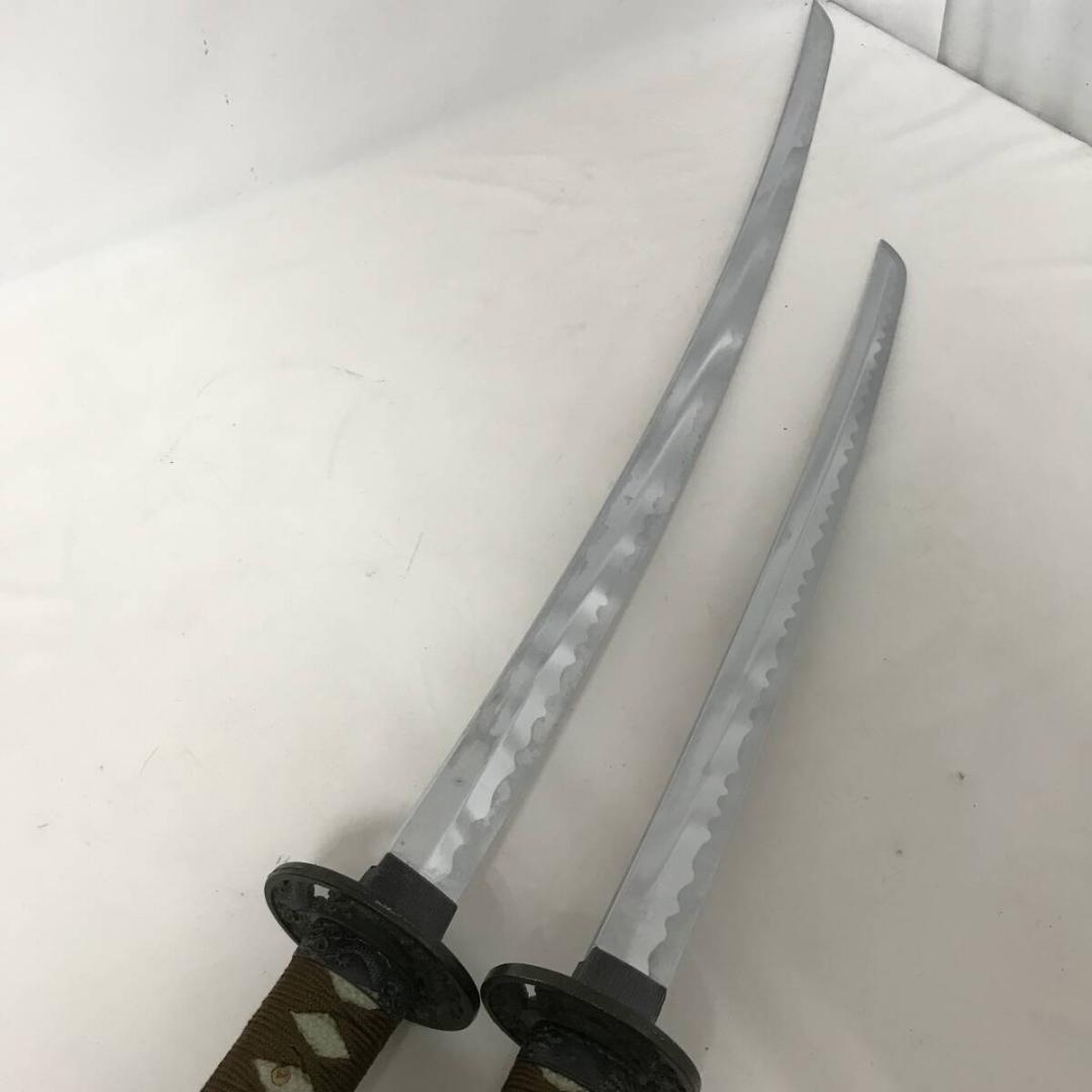 時代物 刀 日本刀 模造刀 大小一組 全長約100/66㎝ 龍目貫 玉龍模様鍔