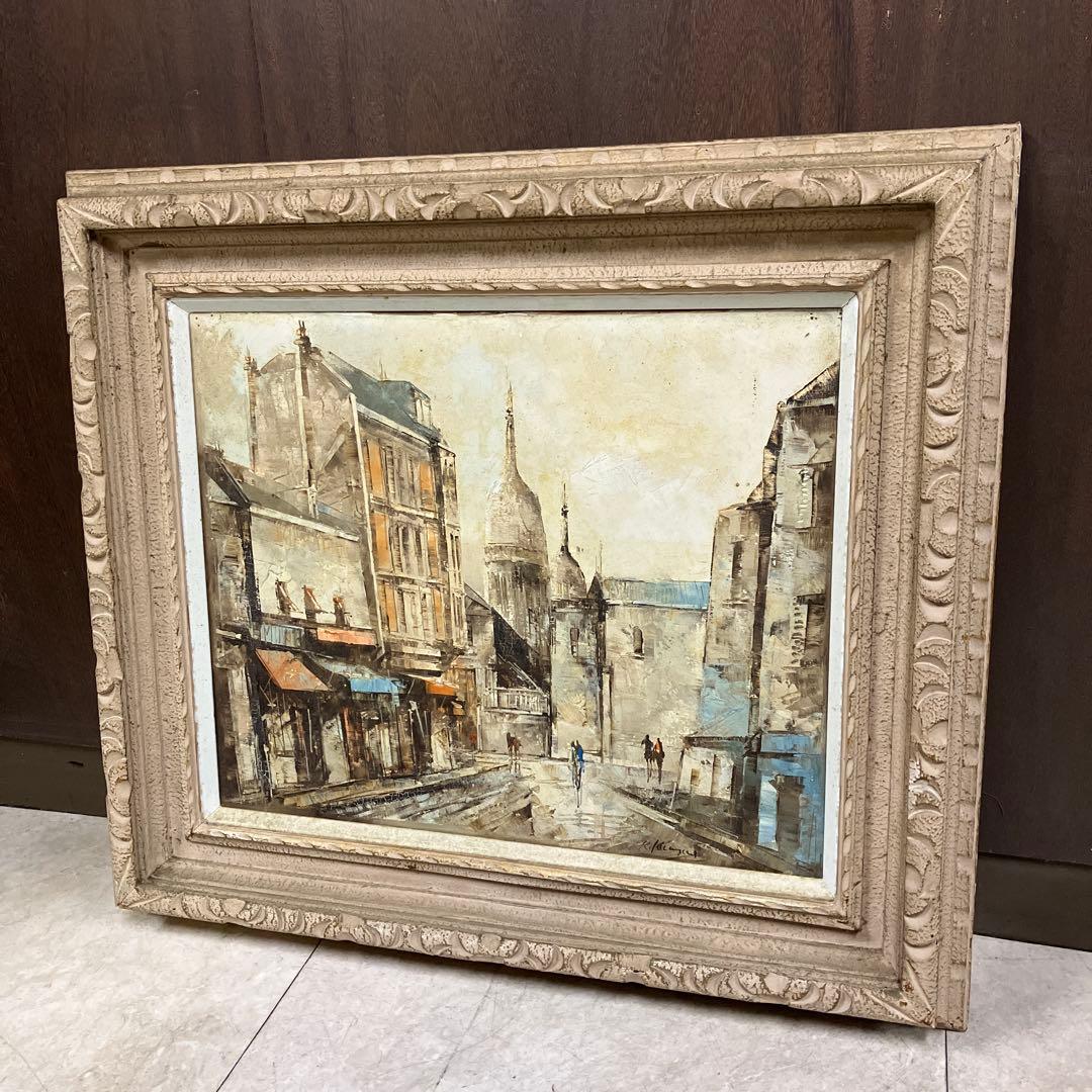 アンティーク 街並み 油彩画 油絵 風景画 絵画 額縁 アート 美術 芸術