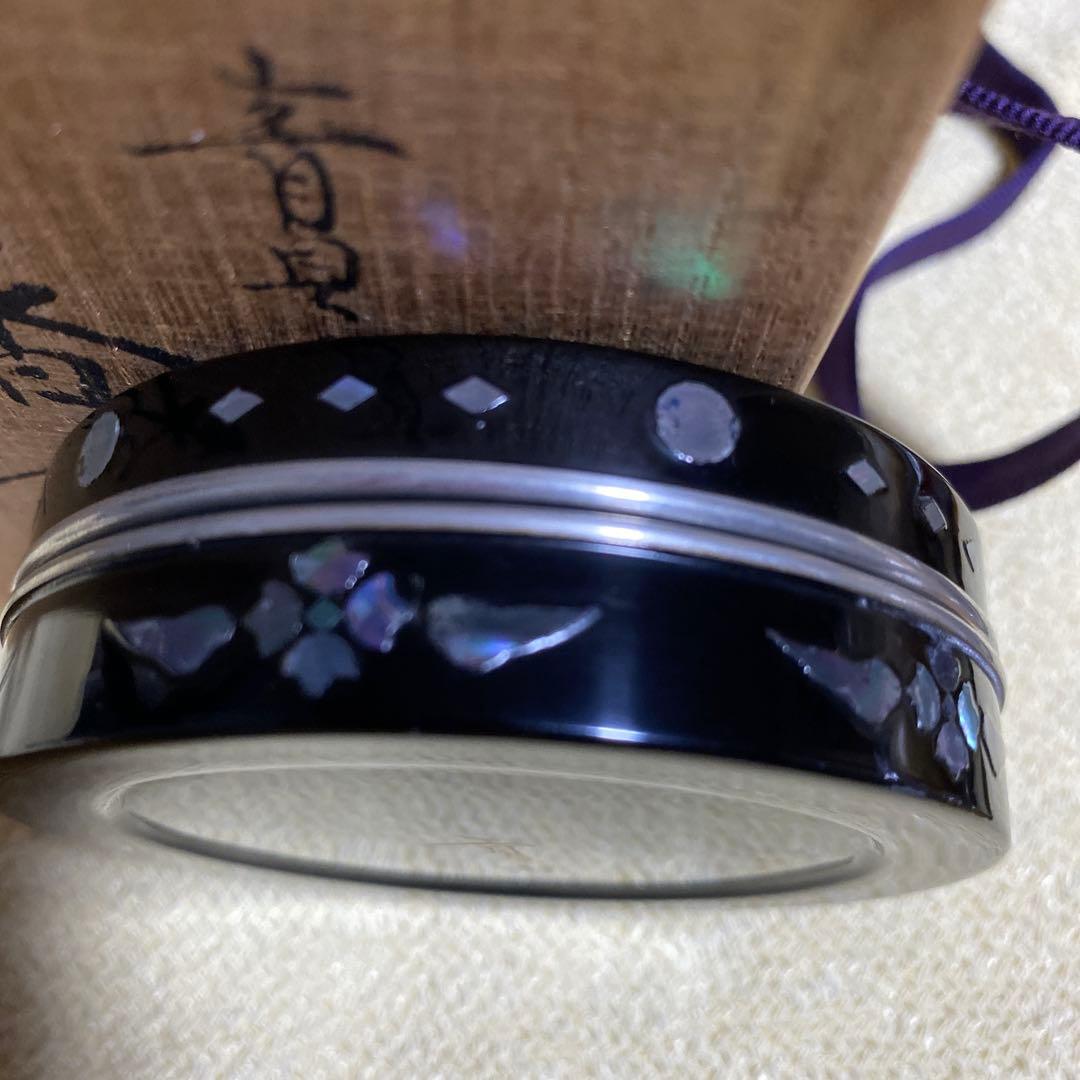 木製香合　錫縁　中金地　青貝千鳥貝模様　未使用