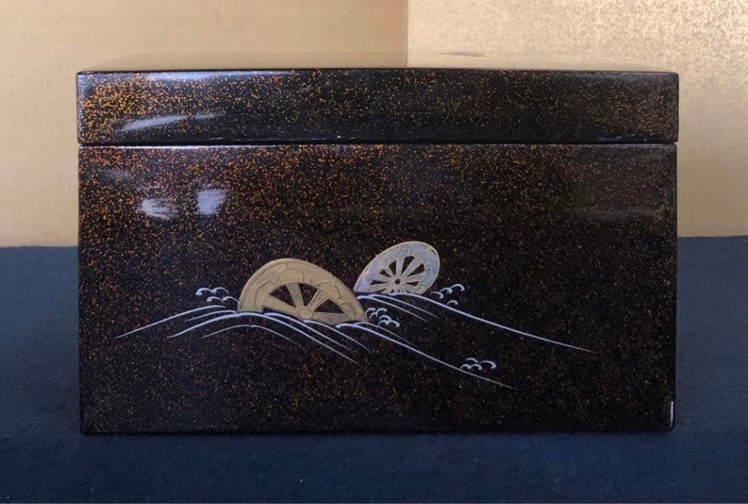 《R》茶道具 梨地 波車蒔絵 螺鈿 青貝 茶箱 木製漆器　260109き2