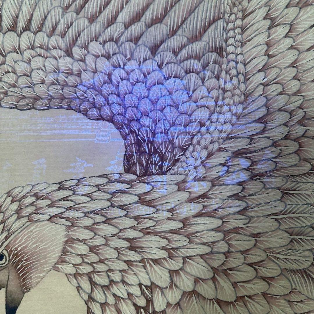 旧蔵書画【徐悲鴻款 花鳥図】鷹図　鑑定証書付き　中堂掛軸