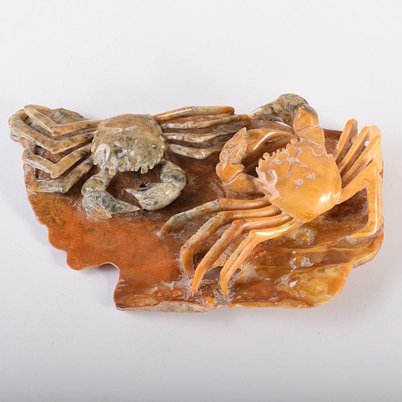 中国　玉石寿山石彫刻　蟹　置物　V　R7799B