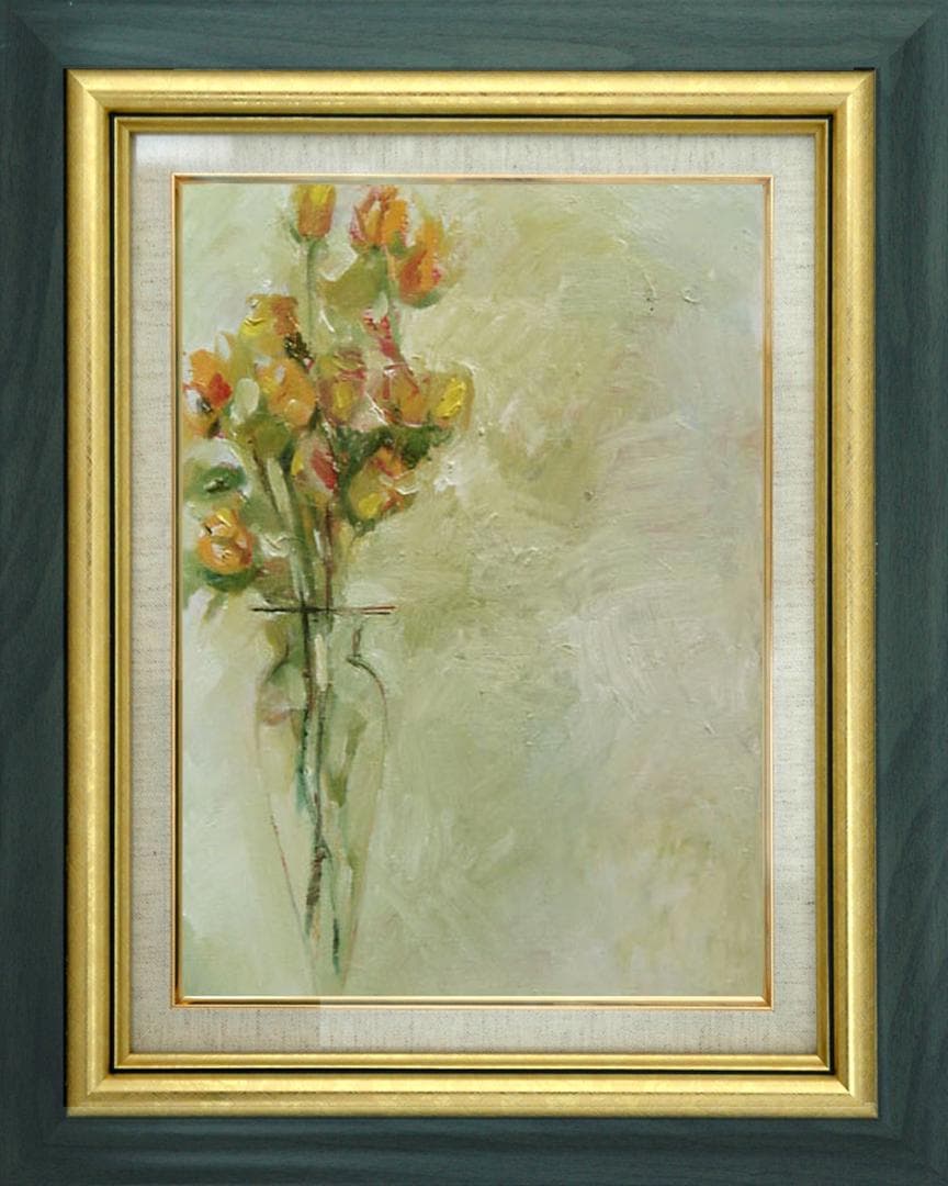 メルカリ 絵画　絵　額付き(銀）油絵　uF6-113402　花（ばら）