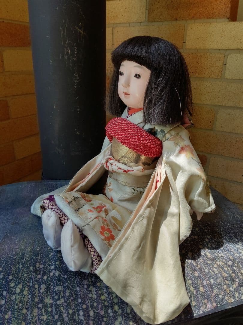 市松人形 銘はありませんが光龍斎です 昭和初期 大正の手描友禅 髪張り替え済み