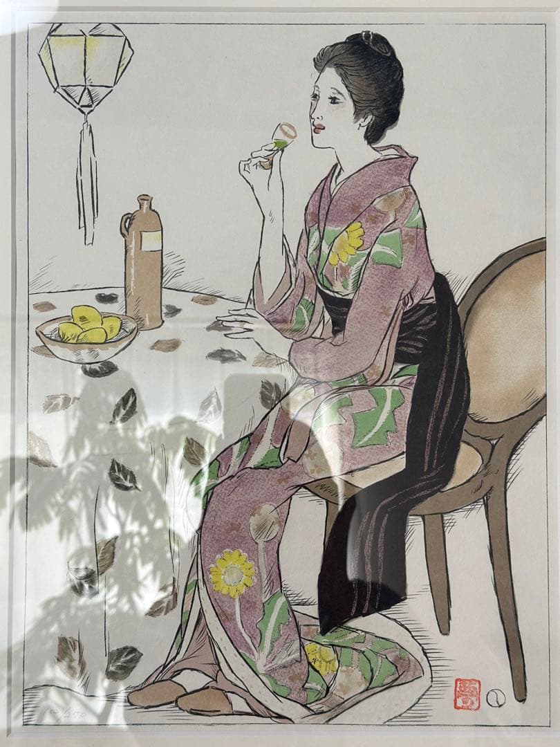 竹久夢二　青い酒　版画　リトグラフ　アート　58×47cm