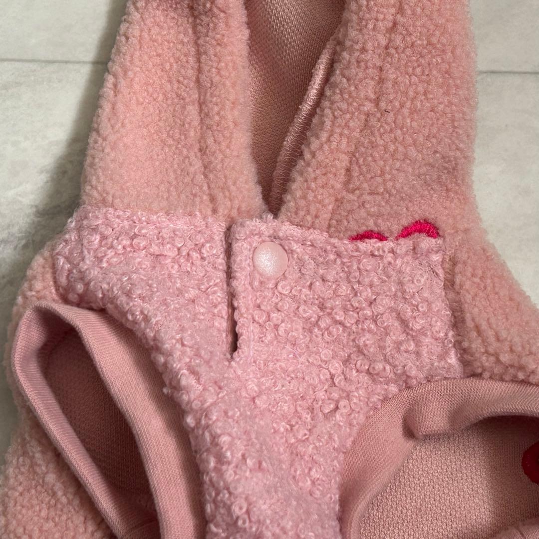 犬服ハンドメイド　リボンボアワンピパーカー　イニシャル入り